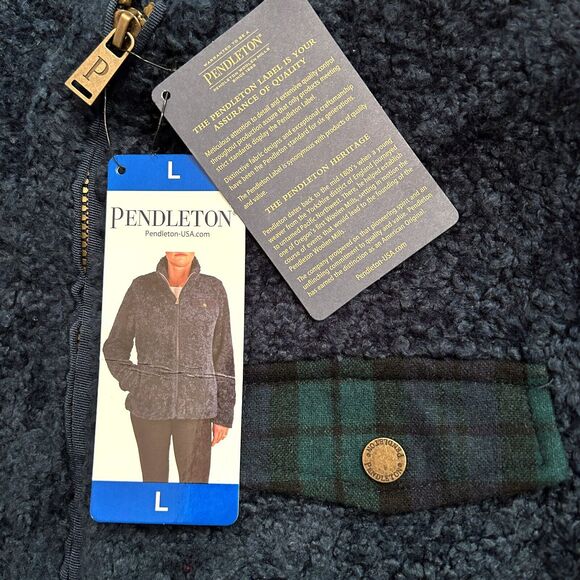 New PENDLETON M Warm Teddy Jacket Sherpa Fleece Ocean Blue Full Zip NWT - Picture 6 of 7